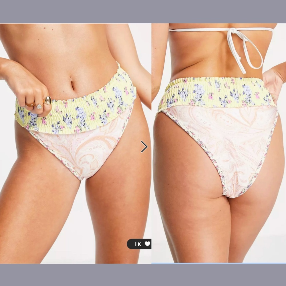 NWT River Island [ 10 US ] Mixed Floral High Rise Bikini bottoms in‎ Yellow